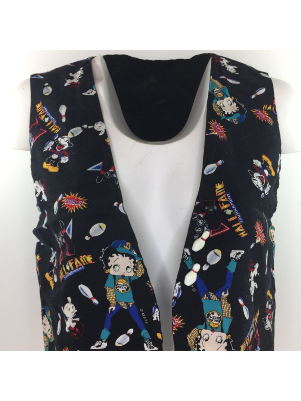 Handmade Womens Betty Boop Bowling Black Vest - Picture 2 of 14